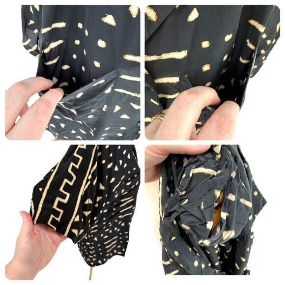 Linda Allard Ellen Tracy Silk Blouse Size 8 Boxy Abstract Collared Button Top - Picture 12 of 13